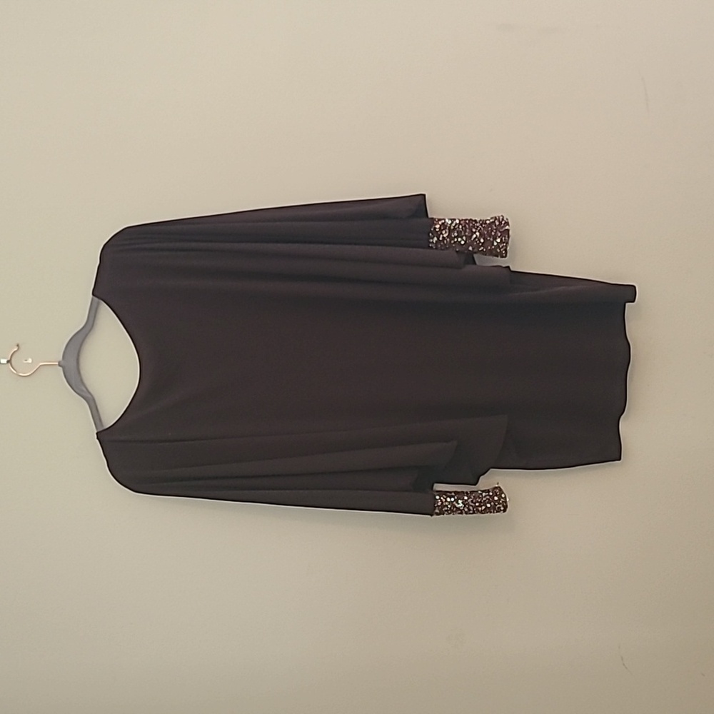 Chocolate Colored Dress With Multi-colored Beaded & Sequin Sleves Size S
